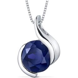 Created Blue Sapphire Pendant Sterling Silver Bezel Set 2.75 Carats