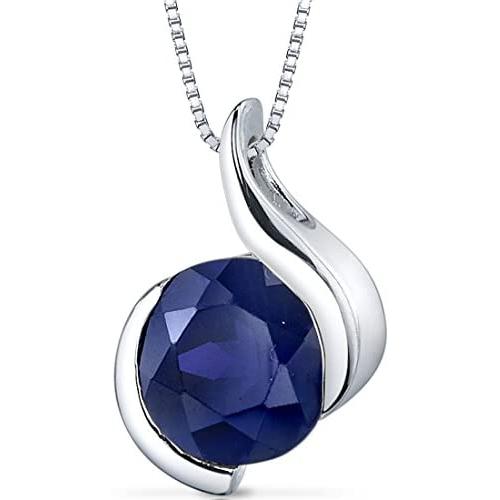 Created Blue Sapphire Pendant Sterling Silver Bezel Set 2.75 Carats