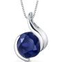 Created Blue Sapphire Pendant Sterling Silver Bezel Set 2.75 Carats