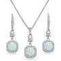 Sterling Silver Genuine or Synthetic Gemstone Cushion-Cut Halo Dangle Leverback Earrings & Pendant Necklace Set