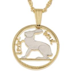 Ireland Pendant & Necklace, Hand Cut Irish Three Pence Coin