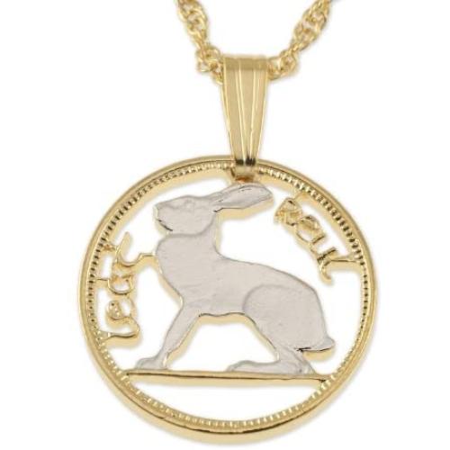 Ireland Pendant & Necklace, Hand Cut Irish Three Pence Coin