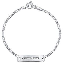 Engravable Identification ID Bracelet Figaro Name Plate Small Wrist 6 Inch For Women 925 Sterling Silver Nickle-Free