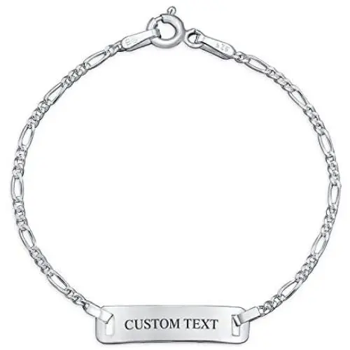 Engravable Identification ID Bracelet Figaro Name Plate Small Wrist 6 Inch For Women 925 Sterling Silver Nickle-Free Engravable Identification ID Bracelet Figaro Name Plate Small Wrist 6 Inch For Women 925 Sterling Silver Nickle-Free