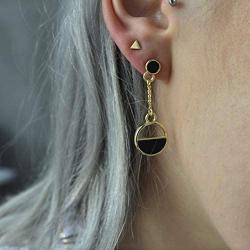 Round Circle Black Marble Earrings | 18k Gold Plated Hypoallergenic Brass