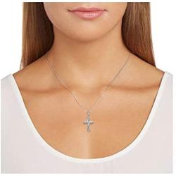 925 Sterling Silver Filigree Openwork''Mom'', Diamond, Cross or Four Leaf Clover Heart Pendant Necklace, 18''