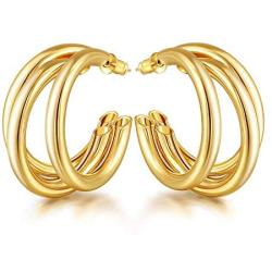 EASYSO 14K Gold Plated Hoop Earrings, Lightweight Chunky Open Hoops Hypoallergenic Earrings for Women Sensitive Ears, Silver Post Split Huggie Earrings for Teen Girls Valentines Day