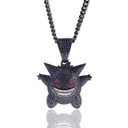 KMASAL Jewelry Unisex Exquisite Bubble Pendant Hip Hop Iced Out Rhinestone Crystal Necklace 18K Gold Plated with 24” Stainless Rope Chain for Men Women (Blue)