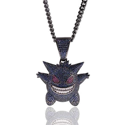 KMASAL Jewelry Unisex Exquisite Bubble Pendant Hip Hop Iced Out Rhinestone Crystal Necklace 18K Gold Plated with 24” Stainless Rope Chain for Men Women (Blue)
