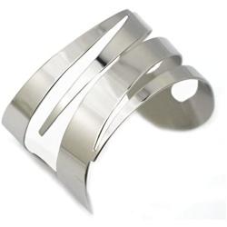 COUYA Stainless Steel Wide Swirl Armlet Armband Bangle Bracelet Silver Hand Arm Cuff for Women Punk Jewelry