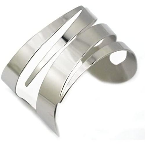 COUYA Stainless Steel Wide Swirl Armlet Armband Bangle Bracelet Silver Hand Arm Cuff for Women Punk Jewelry