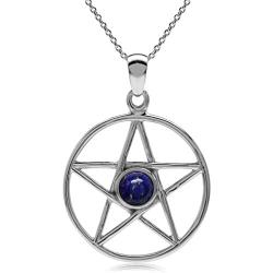 Silvershake Genuine Lapis 925 Sterling Silver Pentagram Star Pendant with 18 Inch Chain Necklace