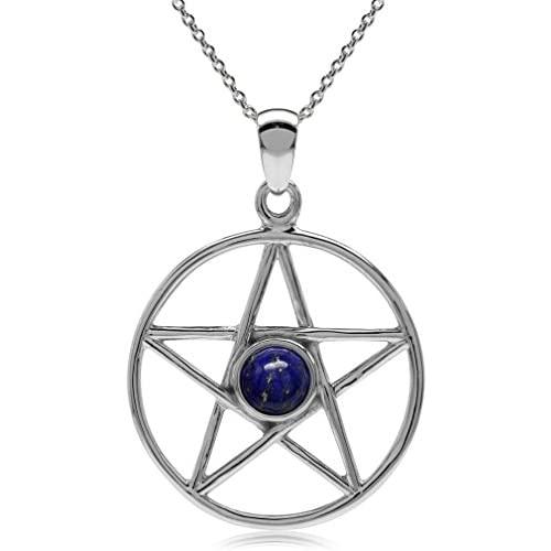 Silvershake Genuine Lapis 925 Sterling Silver Pentagram Star Pendant with 18 Inch Chain Necklace