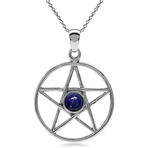 Silvershake Genuine Lapis 925 Sterling Silver Pentagram Star Pendant with 18 Inch Chain Necklace Silvershake Genuine Lapis 925 Sterling Silver Pentagram Star Pendant with 18 Inch Chain Necklace