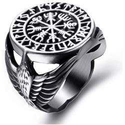 Elfasio Men Stainless Steel Rings Viking Valknut Vegvisir Pirate Compass Norse Symbol Vintage Jewelry Size 8-13