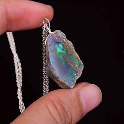 Real Ethiopian Opal Rough Crystals Pendant Necklace Gemstone Natural Raw Crystals Fire Play Energy Healing Crystals, Birthday, Gift for her, 925 Sterling Silver Jewelry 18 inch AA+ Quality