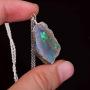 Real Ethiopian Opal Rough Crystals Pendant Necklace Gemstone Natural Raw Crystals Fire Play Energy Healing Crystals, Birthday, Gift for her, 925 Sterling Silver Jewelry 18 inch AA+ Quality