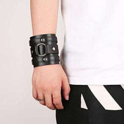 HZMAN Wide Cuff Wrap Gothic Wristband Punk Rock Biker Wide Strap Leather Bracelet