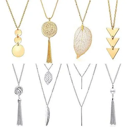 YWLI 8 PCS Long Necklaces for Women - Fashion Pendant Necklace Jewelry, Multi Layer Necklace, Tassel Necklace, Leaf Necklace, Y Necklace, Gifts for Women YWLI 8 PCS Long Necklaces for Women - Fashion Pendant Necklace Jewelry, Multi Layer Necklace, Tassel Necklace, Leaf Necklace, Y Necklace, Gifts for Women