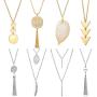 YWLI 8 PCS Long Necklaces for Women - Fashion Pendant Necklace Jewelry, Multi Layer Necklace, Tassel Necklace, Leaf Necklace, Y Necklace, Gifts for Women