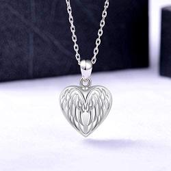 Jinlou Angel Wings Urn Necklace for Ashes Sterling Silver Forever in My Heart Cremation Jewelry for Women