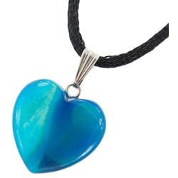 Steampunkers USA Big Heart Collection - 20mm Classic Agate Blue - 20-22 inch Black Cord – Crystal Gemstone Carved Necklace Charm Handmade