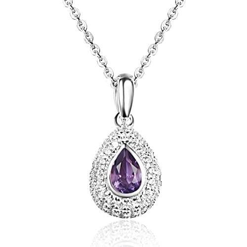 FANCIME White Gold Plated 925 Sterling Silver Natural Amethyst CZ Cubic Zirconia Pendant Necklace Stud Earrings Set Fine Jewelry Gifts For Women Girls