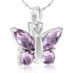 constantlife Cremation Jewelry for Ashes Memorial Urn Necklace Silver Plated Elegant Butterfly Shape Crystal Pendant Keepsake for Human Pets
