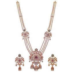 Tarinika Myra Gold-Plated Indian Jewelry Set with Long Necklace and Earrings - White Red Green