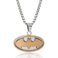 DC Comics Batman Jewelry for Men, Stainless Steel Two Tone Logo Pendant, Necklace