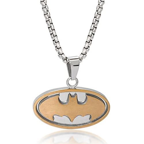DC Comics Batman Jewelry for Men, Stainless Steel Two Tone Logo Pendant, Necklace