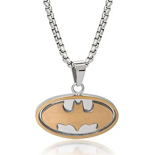 DC Comics Batman Jewelry for Men, Stainless Steel Two Tone Logo Pendant, Necklace DC Comics Batman Jewelry for Men, Stainless Steel Two Tone Logo Pendant, Necklace
