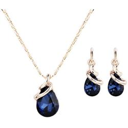 COLORFUL BLING Rose Gold Teardrop Infinity Pendant Necklace Dangle Earring Bridal Pearl Jewelry Sets