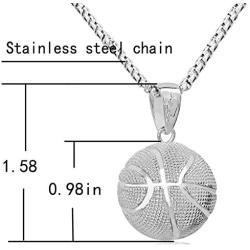 QEPOL Fashion Basketball Pendant Necklace Jewelry Stainless Steel Chain Hip Hop Sports Necklace Fitness Jewelry Basketball Fan Pendant Necklace Hip hop