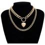 Simple Hollow Love Hearts Layered Link Necklaces Hiphop Punk Style Cuban Chunky Chain Locket Collar Chic Lolita Choker Collette for Women Girls Wedding Dress Jewelry