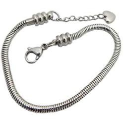 SBI Jewelry Stainless Steel Heart Bracelet for Charm Bead Snake Chain Gift for Women Girls Birthday