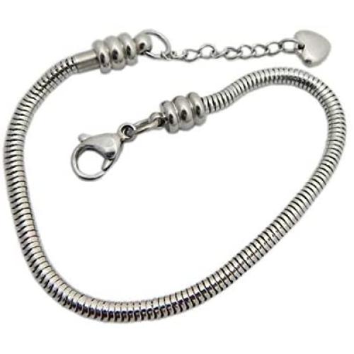 SBI Jewelry Stainless Steel Heart Bracelet for Charm Bead Snake Chain Gift for Women Girls Birthday