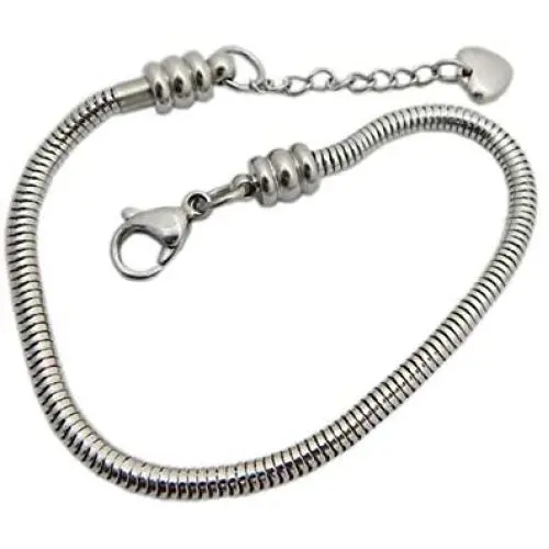 SBI Jewelry Stainless Steel Heart Bracelet for Charm Bead Snake Chain Gift for Women Girls Birthday SBI Jewelry Stainless Steel Heart Bracelet for Charm Bead Snake Chain Gift for Women Girls Birthday