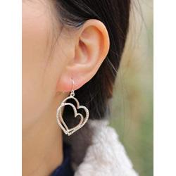 RareLove Valentines Gifts for Girlfriend Interlocking Two Hearts Crystal Embed Hook Dangle Earrings Statement Jewelry For Women Girls Silver Alloy Plated