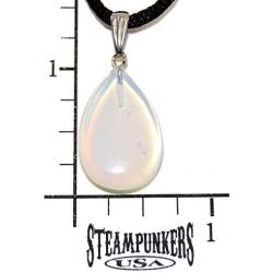 Core Elements - 25mm Classic Pear Drop Opalite Iridescent White Clear - 20-22 inch Black Cord – Crystal Gemstone Carved Necklace Charm Handmade