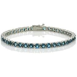 Ice Gems Sterling Silver London Blue Topaz 4mm Round Tennis Bracelet