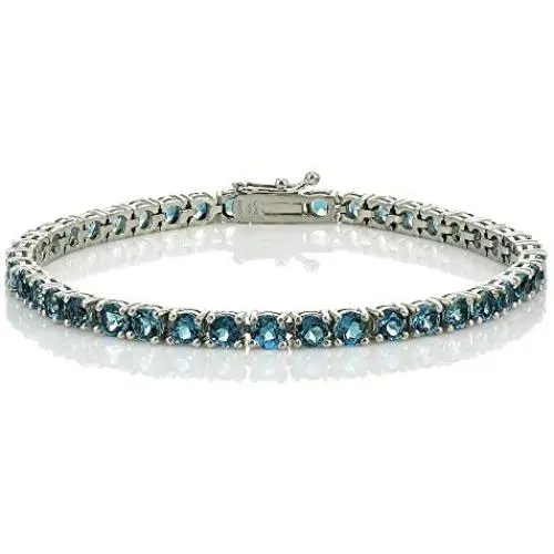 Ice Gems Sterling Silver London Blue Topaz 4mm Round Tennis Bracelet Ice Gems Sterling Silver London Blue Topaz 4mm Round Tennis Bracelet