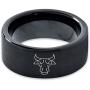 Bull Taurus Muscular Horns Cattle Ring - Tungsten Band 8mm - Men - Women - 18k Rose Gold Step Bevel Edge - Yellow - Grey - Blue - Black - Brushed - Polished - Wedding - Gift Dome Flat