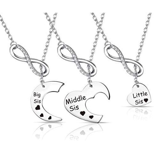 3 Sister Necklace Matching Heart Y Necklace Big Sis Mid Sis Lil Sis Jewelry Gift for Sisters(3 sis YNL)