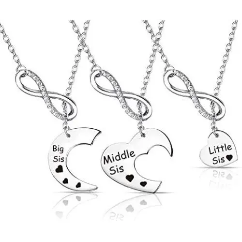 3 Sister Necklace Matching Heart Y Necklace Big Sis Mid Sis Lil Sis Jewelry Gift for Sisters(3 sis YNL)