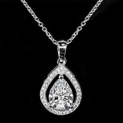 Cate & Chloe Isabel Queen 18k White Gold Plated Halo Teardrop Pendant Necklace - Silver Halo Necklace w/Solitaire Round Cut Cubic Zirconia Diamond Cluster - Wedding Anniversary Jewelry