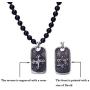 PEARLADA Gothic Skull Necklace Pendant Necklace Fashion Star of David and Cross Dangle Necklaces Long Black Onyx Beads Jewelry Handmade for Women Stainless Steel Necklace