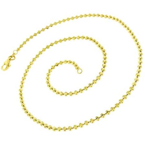 925 Italian Sterling Silver 2mm - 6mm Ball Bead Moon Cut Chain, FREE Microfiber Cloth, Yellow Gold Dog Tag Solid Necklace, Giorgio Bergamo