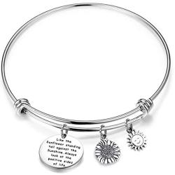 FUSTYLE Sunflower Charm Keychain Be Bright Sunny and Positive Sunflower Quote Inspirational Gift (Sunflower Bracelet)