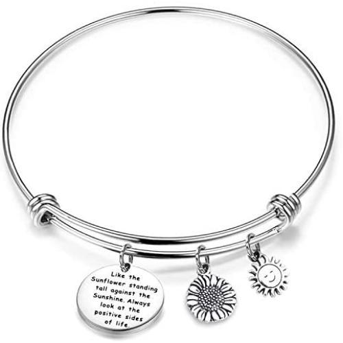 FUSTYLE Sunflower Charm Keychain Be Bright Sunny and Positive Sunflower Quote Inspirational Gift (Sunflower Bracelet)